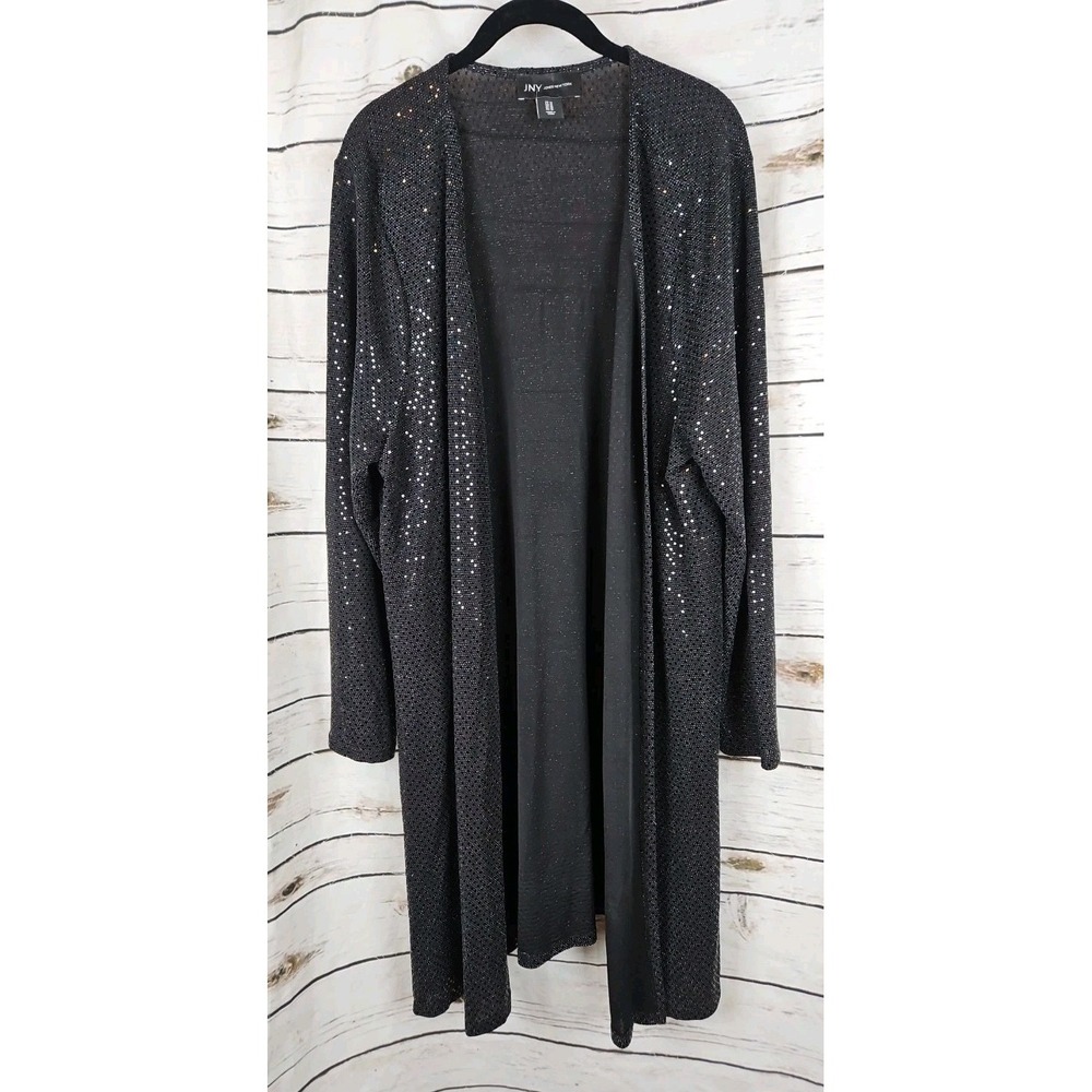 JNY Jones New York Sequin Paillettes Cardigan 1X Long Duster Bling Open Stevie